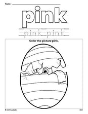 Free Easter egg color pink coloring page and color worksheet, pink worksheet for preschoolers to learn colors, printable PDF