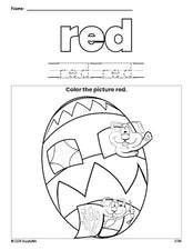 Free Easter egg color red coloring page and color worksheet, red worksheet for preschoolers to learn colors, printable PDF