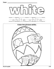 Free Easter egg color white coloring page and color worksheet, white worksheet for preschoolers to learn colors, printable PDF