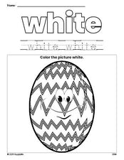 Free Easter egg color white coloring page and color worksheet, white worksheet for preschoolers to learn colors, printable PDF