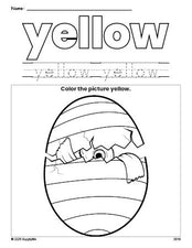 Free Easter egg color yellow coloring page and color worksheet, yellow worksheet for preschoolers to learn colors, printable PDF