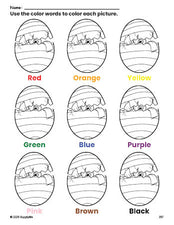 Free Easter egg coloring page and color worksheet for preschoolers to learn colors, printable PDF