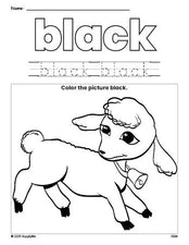 Free Easter lamb color black coloring page and color worksheet, black worksheet for preschoolers to learn colors, printable PDF