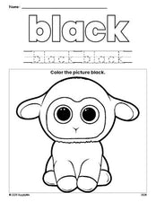 Free Easter lamb color black coloring page and color worksheet, black worksheet for preschoolers to learn colors, printable PDF