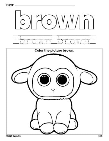 Free Easter lamb color brown coloring page and color worksheet, brown worksheet for preschoolers to learn colors, printable PDF