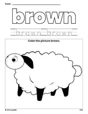 Free Easter lamb color brown coloring page and color worksheet, brown worksheet for preschoolers to learn colors, printable PDF