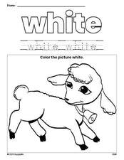 Free Easter lamb color white coloring page and color worksheet, white worksheet for preschoolers to learn colors, printable PDF