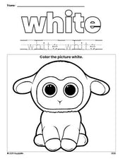 Free Easter lamb color white coloring page and color worksheet, white worksheet for preschoolers to learn colors, printable PDF