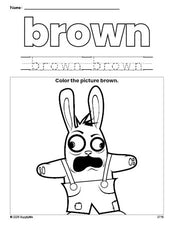 Free Easter rabbit color brown coloring page and color worksheet, brown worksheet for preschoolers to learn colors, printable PDF