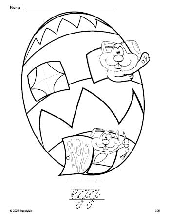 Free printable egg Easter coloring page and cursive word tracing worksheet, perfect for preschool, pre-k, and kindergarten, PDF