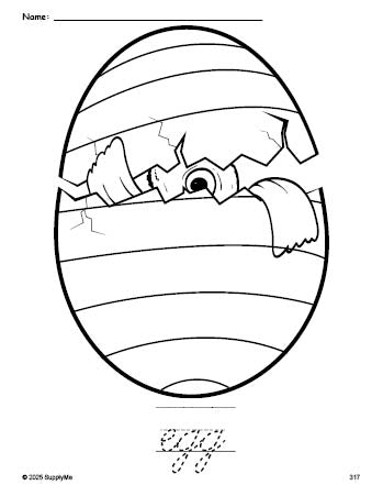 Free printable egg Easter coloring page and cursive word tracing worksheet, perfect for preschool, pre-k, and kindergarten, PDF