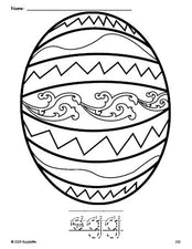 Free printable egg Easter coloring page and word tracing worksheet, letter formation guides, perfect for preschool, pre-k, and kindergarten, PDF