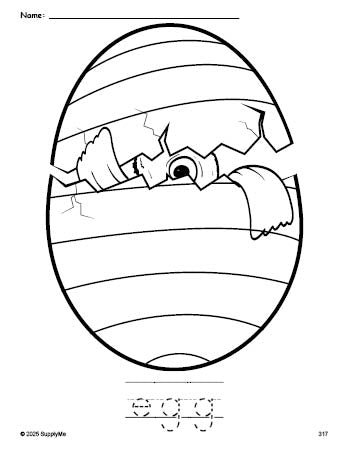 Free printable egg Easter coloring page and word tracing worksheet, perfect for preschool, pre-k, and kindergarten, PDF