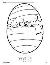 Free printable egg Easter coloring page and word tracing worksheet, perfect for preschool, pre-k, and kindergarten, PDF