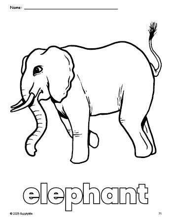 Free printable elephant coloring page for preschool, pre-k, and kindergarten, PDF