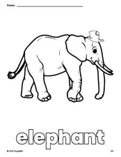 Free printable elephant coloring page for preschool, pre-k, and kindergarten, PDF