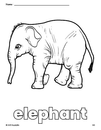 Free printable elephant coloring page for preschool, pre-k, and kindergarten, PDF