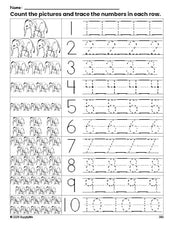 Free printable elephant counting worksheet for preschool and pre-k with number tracing practice 1-10, PDF