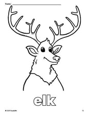 Free printable elk coloring page for preschool, pre-k, and kindergarten, PDF