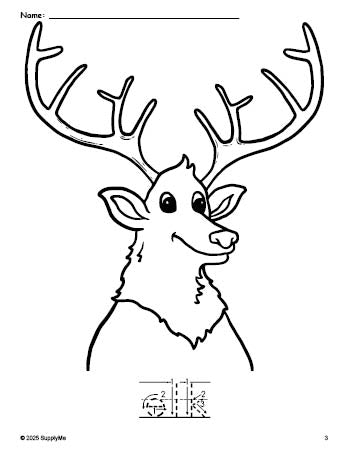 Free printable elk coloring page and word tracing worksheet, letter formation guides, perfect for preschool, pre-k, and kindergarten, PDF