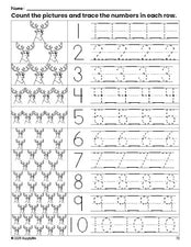 Free printable elk counting worksheet for preschool and pre-k with number tracing practice 1-10, PDF