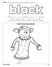 Free fall scarecrow color black coloring page and color worksheet, black worksheet for preschoolers to learn colors, printable PDF