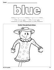 Free fall scarecrow color blue coloring page and color worksheet, blue worksheet for preschoolers to learn colors, printable PDF