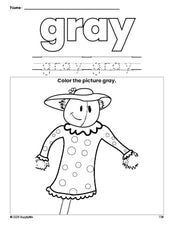 Free fall scarecrow color gray coloring page and color worksheet, gray worksheet for preschoolers to learn colors, printable PDF