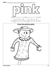 Free fall scarecrow color pink coloring page and color worksheet, pink worksheet for preschoolers to learn colors, printable PDF