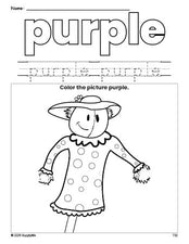 Free fall scarecrow color purple coloring page and color worksheet, purple worksheet for preschoolers to learn colors, printable PDF