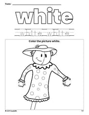 Free fall scarecrow color white coloring page and color worksheet, white worksheet for preschoolers to learn colors, printable PDF