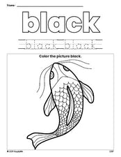 Free fish color black coloring page and color worksheet, black worksheet for preschoolers to learn colors, printable PDF