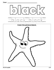 Free fish color black coloring page and color worksheet, black worksheet for preschoolers to learn colors, printable PDF