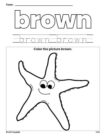 Free fish color brown coloring page and color worksheet, brown worksheet for preschoolers to learn colors, printable PDF