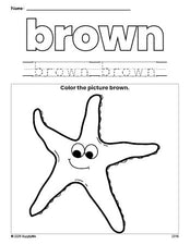 Free fish color brown coloring page and color worksheet, brown worksheet for preschoolers to learn colors, printable PDF