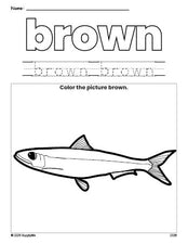 Free fish color brown coloring page and color worksheet, brown worksheet for preschoolers to learn colors, printable PDF