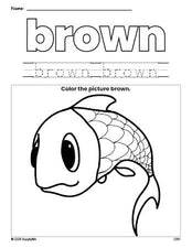 Free fish color brown coloring page and color worksheet, brown worksheet for preschoolers to learn colors, printable PDF