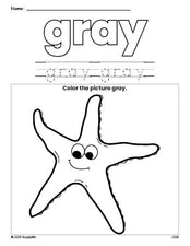 Free fish color gray coloring page and color worksheet, gray worksheet for preschoolers to learn colors, printable PDF