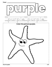 Free fish color purple coloring page and color worksheet, purple worksheet for preschoolers to learn colors, printable PDF