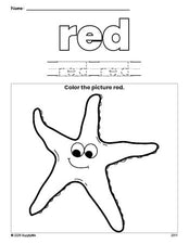 Free fish color red coloring page and color worksheet, red worksheet for preschoolers to learn colors, printable PDF