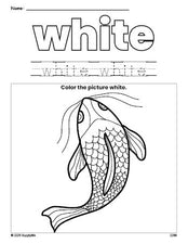 Free fish color white coloring page and color worksheet, white worksheet for preschoolers to learn colors, printable PDF