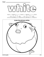 Free fish color white coloring page and color worksheet, white worksheet for preschoolers to learn colors, printable PDF