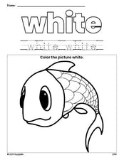 Free fish color white coloring page and color worksheet, white worksheet for preschoolers to learn colors, printable PDF