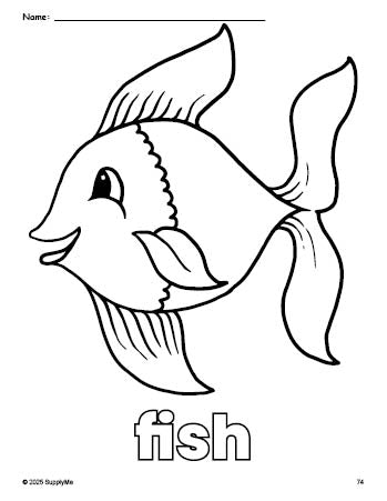 Free printable fish coloring page for preschool, pre-k, and kindergarten, PDF