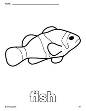 Free printable fish coloring page for preschool, pre-k, and kindergarten, PDF