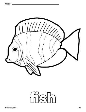 Free printable fish coloring page for preschool, pre-k, and kindergarten, PDF