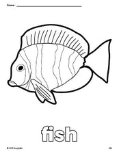 Free printable fish coloring page for preschool, pre-k, and kindergarten, PDF