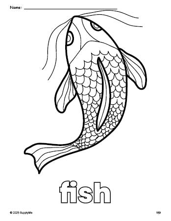 Free printable fish coloring page for preschool, pre-k, and kindergarten, PDF