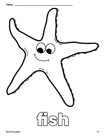 Free printable fish coloring page for preschool, pre-k, and kindergarten, PDF