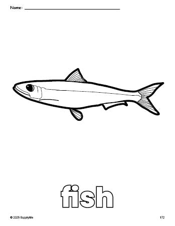 Free printable fish coloring page for preschool, pre-k, and kindergarten, PDF